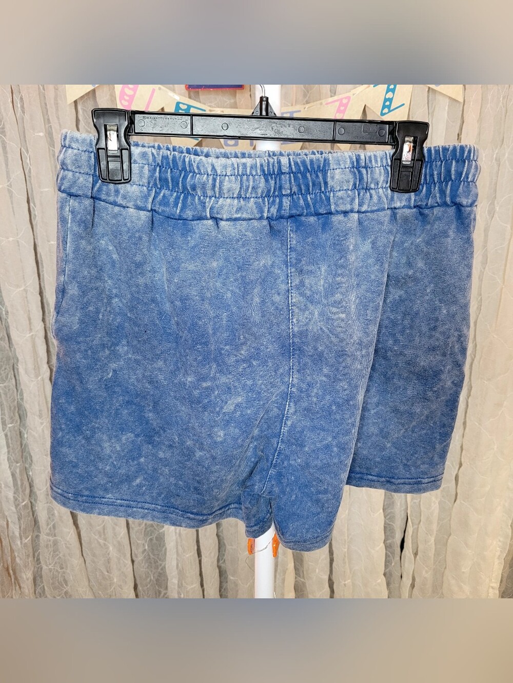 2-Piece Blue Mineral Acid Wash Matching Tee & High Rise Shorts Lounge Set XL - Picture 7 of 8